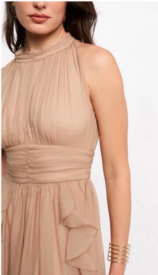 Vestido fiesta largo Morgan beige/dorado