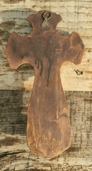 Antigua Benditera Crucifijo IHS Madera Metal