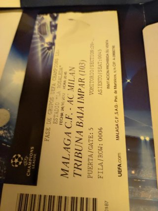 Lote VIP Málaga CF vs AC Milan Champions 2012