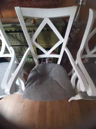 4 Sillas Madera Blanca Tapizado Gris