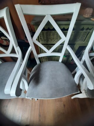 4 Sillas Madera Blanca Tapizado Gris