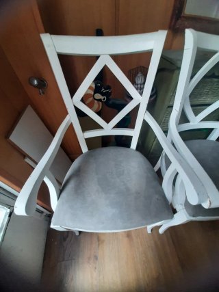 4 Sillas Madera Blanca Tapizado Gris
