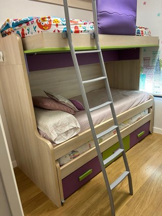 Cama nido juvenil con litera plegable (3 camas)