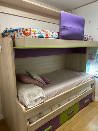 Cama nido juvenil con litera plegable (3 camas)