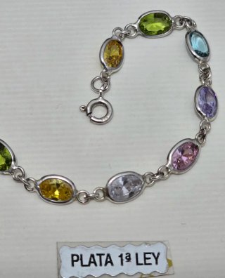 Pulsera Plata 925 Ley Multicolor