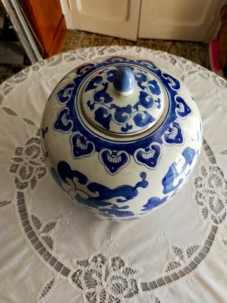 Jarrón Chino Azul y Blanco Porcelana