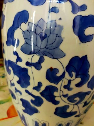 Jarrón Chino Azul y Blanco Porcelana