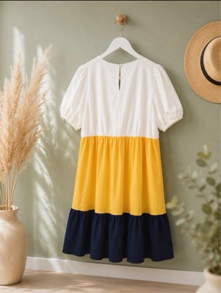 Vestido Tricolor Talla L | Blanco, Amarillo y Azul