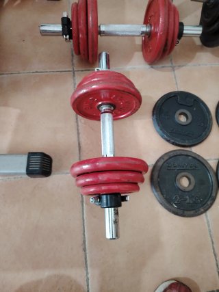 Rack, Banco de pesas y barra con discos