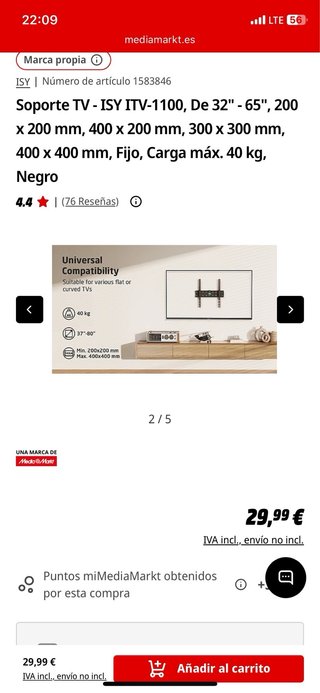 Soporte Pared TV 32-65 Pulgadas