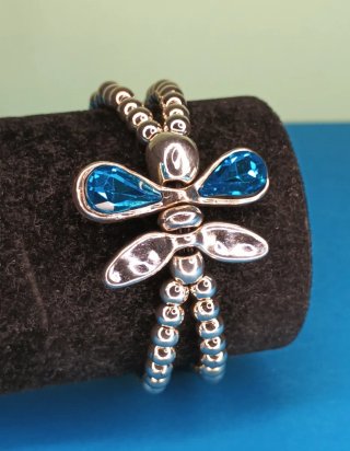 Pulsera Libélula Doble Vuelta Baño Plata
