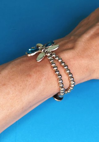 Pulsera Libélula Doble Vuelta Baño Plata