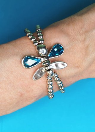 Pulsera Libélula Doble Vuelta Baño Plata
