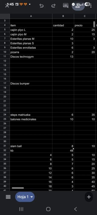 Material y máquinas para entrenamiento