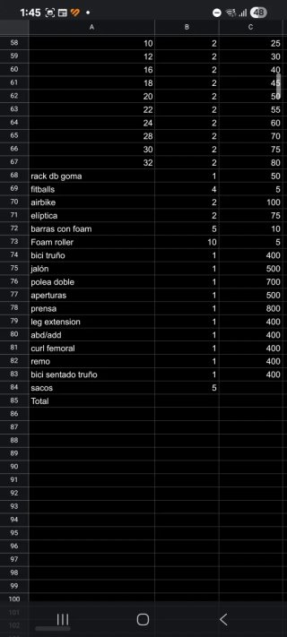 Material y máquinas para entrenamiento