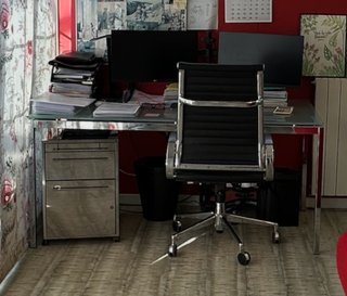 Mesa escritorio despacho cristal y cajonera metal
