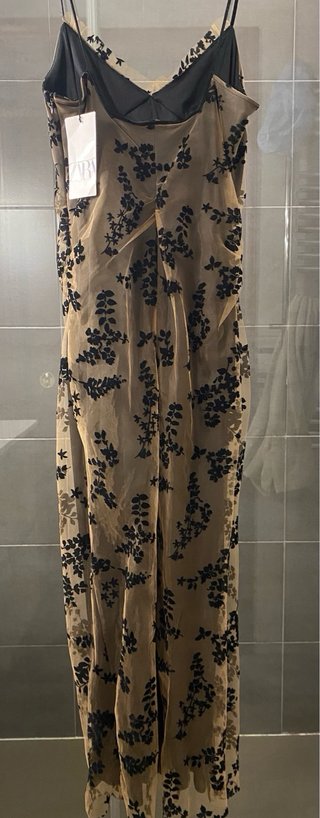Vestido Zara floral negro y beige