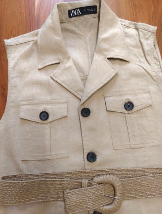 Vestido Lino Beige Talla L Zara