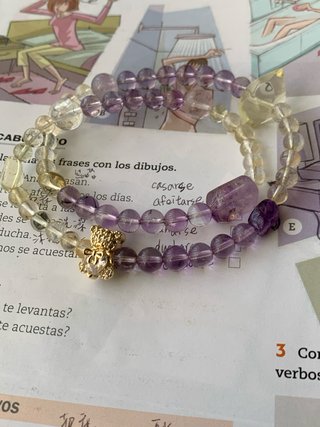 Pulsera doble de 6 mm – Cuarzo Amarillo + Amatista