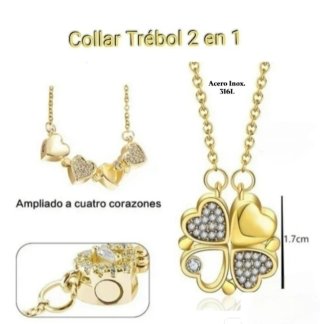 Collar Trébol 2 en 1 Acero Dorado