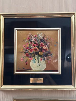 2 Cuadros Jarrón Flores Marco Dorado