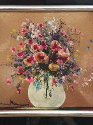 2 Cuadros Jarrón Flores Marco Dorado