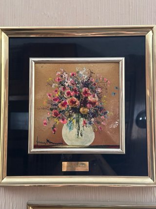2 Cuadros Jarrón Flores Marco Dorado