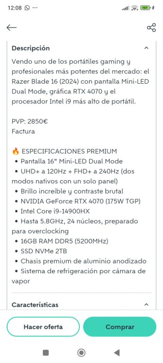 Razer Blade 16 (2024) Portátil Gaming