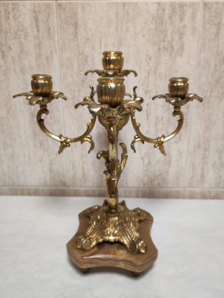 Candelabros de Bronce con Base de Mármol