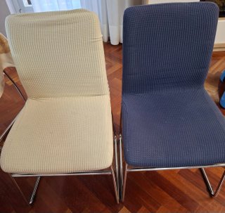 Juego de 6 sillas de comedor beige y azul