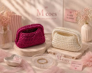 Bolso M Coes Crochet Fiesta Beige/Rosa