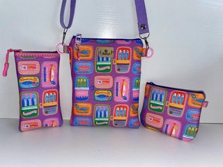 Conjunto bolso, funda gafas y monedero sardinas