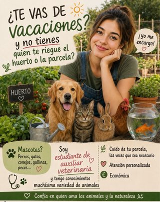 Cuidado de animales,huertos y parcelas.