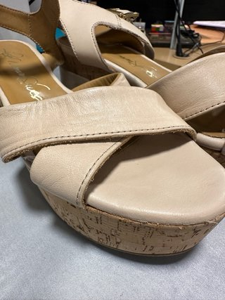 Sandalia cuña piel mujer talla 38 beige. Piel y co