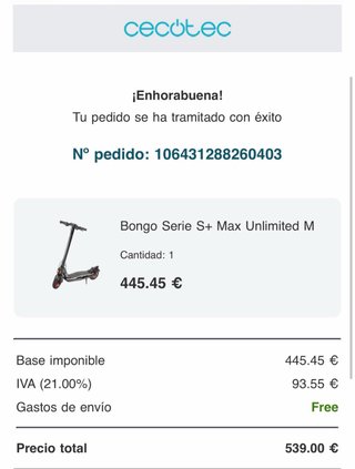 Patinete Eléctrico Cecotec Bongo S+ Max Confactura