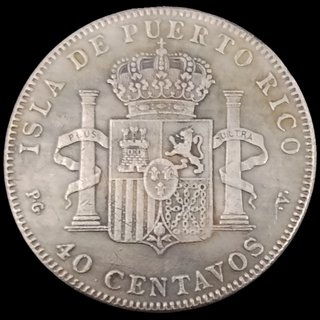 🇪🇦 PUERTO RICO 2 MONEDAS DE 40 CENTAVOS AÑO 1896