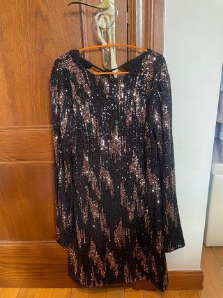 Vestido fiesta lentejuelas negro y dorado