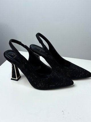 Zapatos de tacón negros Seaside con pedrería