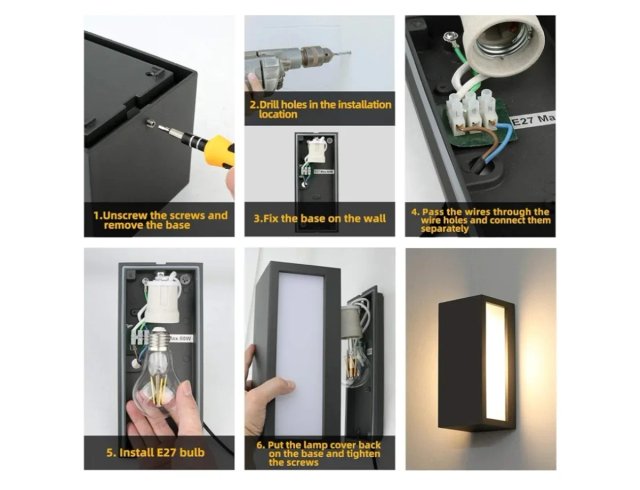 Aplique pared exterior HLFVLITE Negro/Dorado Metal