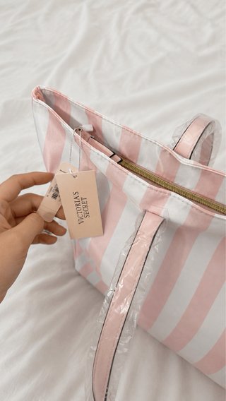 Bolso Tote Victoria's Secret Rayas Rosa/Blanco
