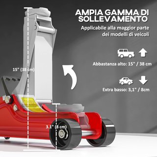 Gato Hidráulico de Perfil Bajo, Gato para Auto de Acero Reforzado con Capacidad de 2.5 Toneladas, Elevación 8-38Cm, Rojo
