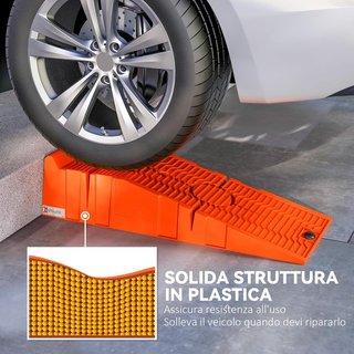 Juego de 2 Rampas de Carga para Autos de Plástico con Carga Máxima de 5 Toneladas, Rampas para Autos Ahorradoras de Espacio para Mantenimiento, 91X30X21 Cm, Naranja