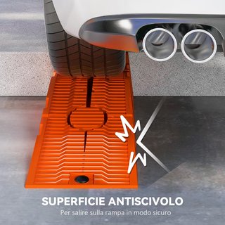 Juego de 2 Rampas de Carga para Autos de Plástico con Carga Máxima de 5 Toneladas, Rampas para Autos Ahorradoras de Espacio para Mantenimiento, 91X30X21 Cm, Naranja