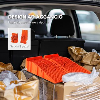 Juego de 2 Rampas de Carga para Autos de Plástico con Carga Máxima de 5 Toneladas, Rampas para Autos Ahorradoras de Espacio para Mantenimiento, 91X30X21 Cm, Naranja