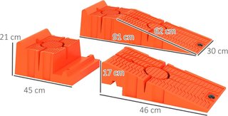 Juego de 2 Rampas de Carga para Autos de Plástico con Carga Máxima de 5 Toneladas, Rampas para Autos Ahorradoras de Espacio para Mantenimiento, 91X30X21 Cm, Naranja