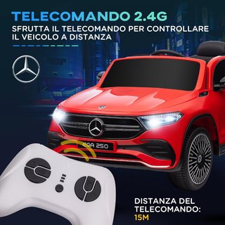 Coche Eléctrico para Niños de 3-8 Años con Licencia Mercedes Benz EQA 12V, 3-8 km/h Coche Eléctrico para Niños con 2 Motores, Suspensiones, Control Remoto, Puerto USB, Música MP3, Faros, Claxon, Rojo
