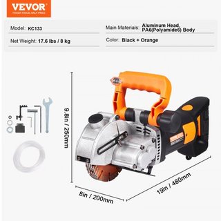 Cortadora de Ranuras Eléctrica, Máquina de Corte de Ranuras de Pared 133mm, Profundidad de Corte de Ranuras 42mm, Máquina de Ranurado de Pared 2500W, Máquina Cortadora de Pared con Bomba de Agua