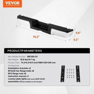 Parachoques Trasero, Compatible con Ford F250/Ford F350 Super Duty 2008-2016, Parachoques Trasero de Acero Cromado, Reemplazo de Parachoques Trasero con Luz de Placa y Plataforma de Paso, para FO1...