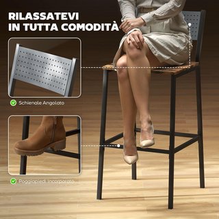 Juego de 2 Taburetes de Bar con Respaldo en Estilo Industrial, Taburetes Altos para Cocina y Barra con Reposapiés Integrado y Respaldo, para Sala de Estar y Salón, Marrón Rústico