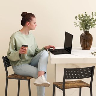 Juego de 2 Taburetes de Bar con Respaldo en Estilo Industrial, Taburetes Altos para Cocina y Barra con Reposapiés Integrado y Respaldo, para Sala de Estar y Salón, Marrón Rústico